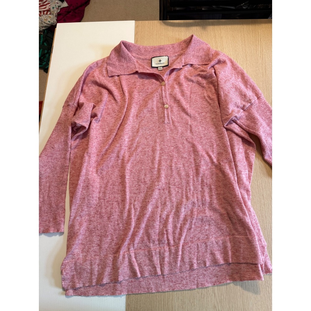 Tuckernuck Pink Heathered Linen Blend Long Sleeve Polo Sweater‎ Top XS/S